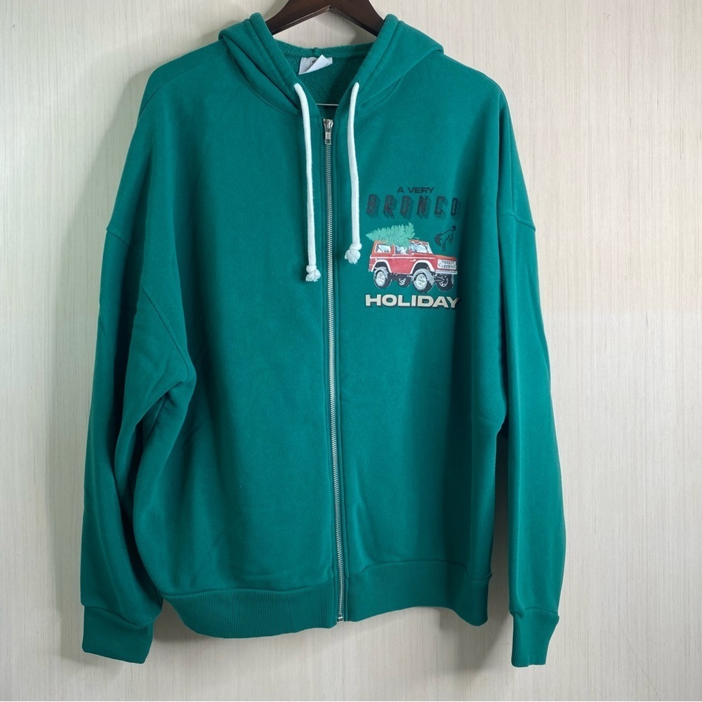 Ford Bronco Full Zip-Up Hoodie with Holiday Graphic Officially Licensed XL